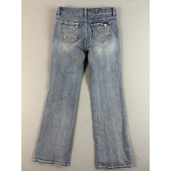 Seven 7 Jeans Womens 30x30 Blue Bling Pockets Straight Distressed Tag 4 - Picture 1 of 13